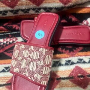Coach Red and Cream Slide Sandals